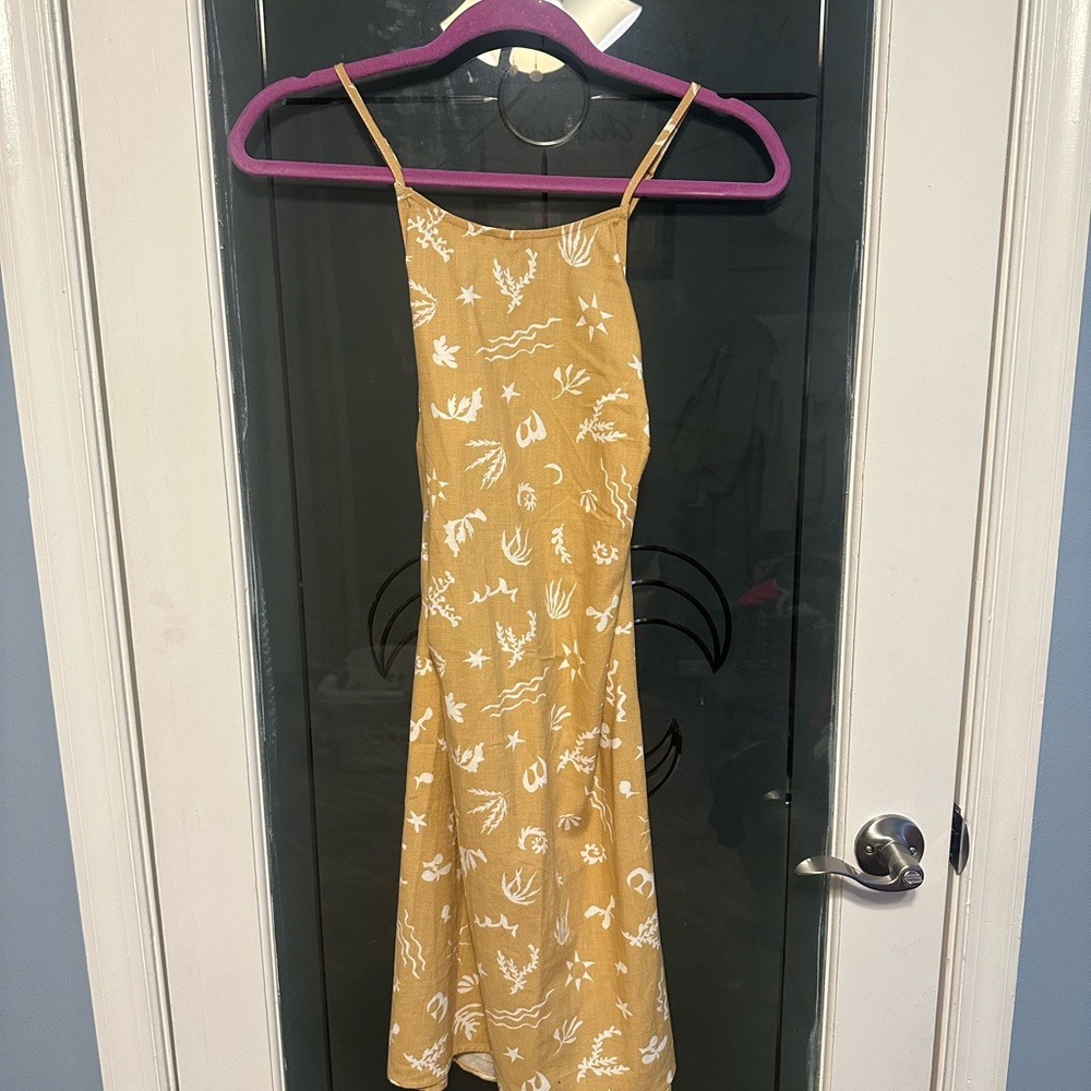 A New Day Mustard Dress with White Floral Design
